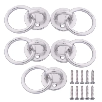 

5Pcs 304 Stainless Steel M6 Round Sail Shade Pad Eye Plate U-shaped Hook Ring Welded with Screws