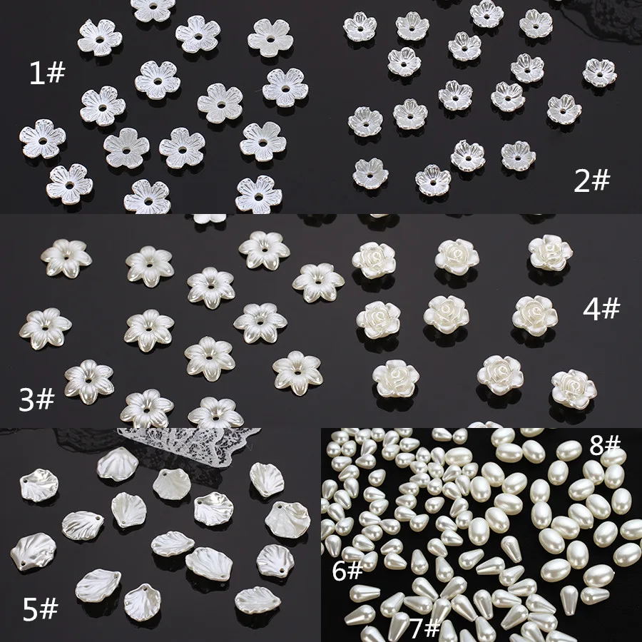 

100pc/lot Imitate Abs Resin Flatback Pearl Flower Leaf Beads Water Tear Drop Oval Beads For Diy Bridal Hair Jewelry Craft Making
