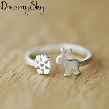 

Bohemian Fashion 925 Sterling Silver Snow Deer Rings For Girls S925 Antique Ring Luxury Jewelry Women Wedding Party Gifts
