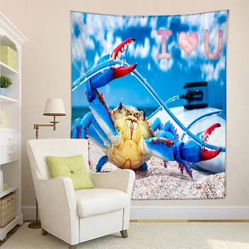 

HommomH Tapestry Art Decor Wall Hanging in Dorm Living Room Bedroom Cool Crab Warrior Sea Beach I Love You