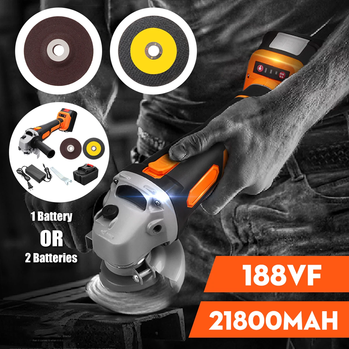 188VF 21800mAh Electric Angle Grinder Cordless Polisher Polishing
