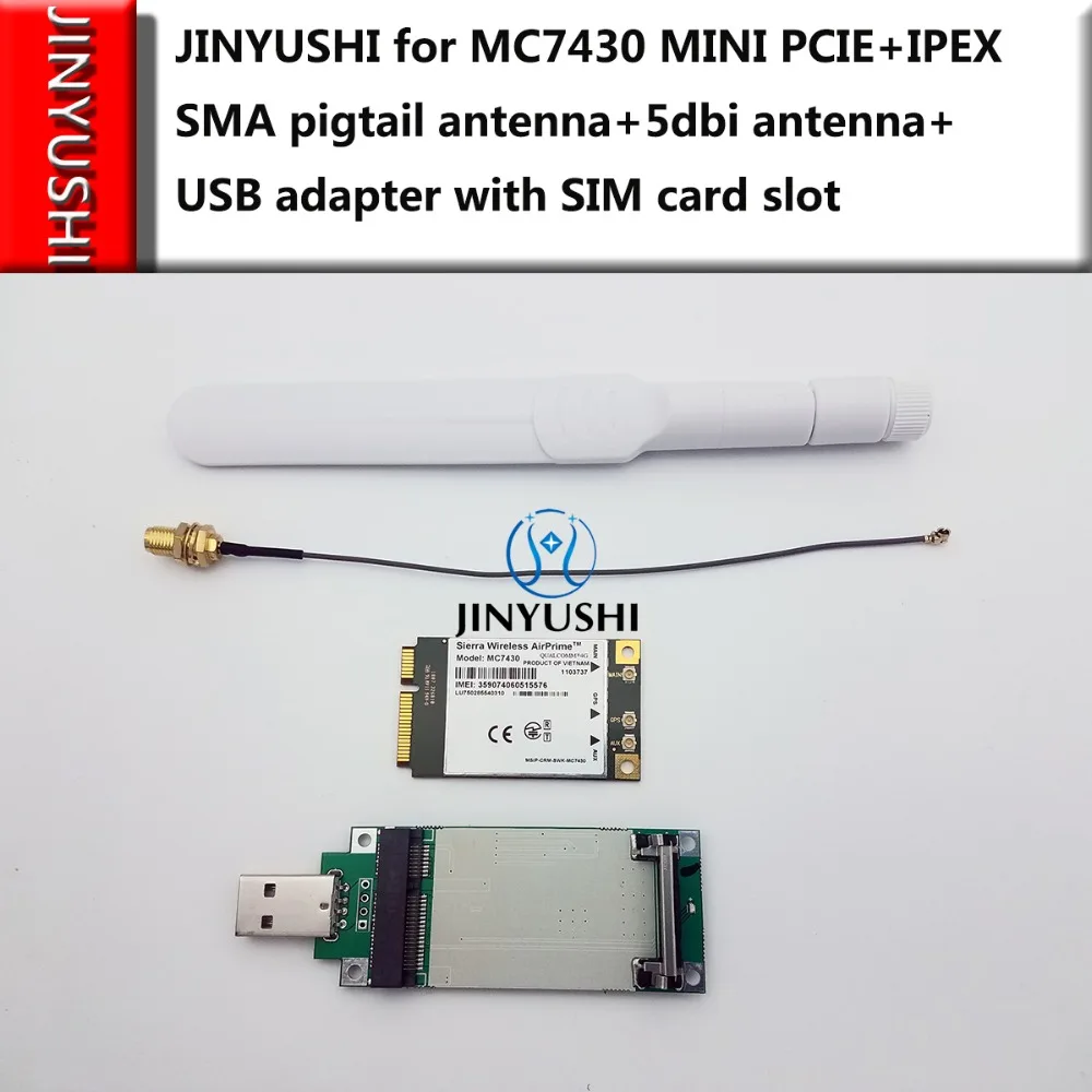 MC7304 Mini PCIE+USB Adapter with Sim card Slot U.FL pigtail SMA male Antenna