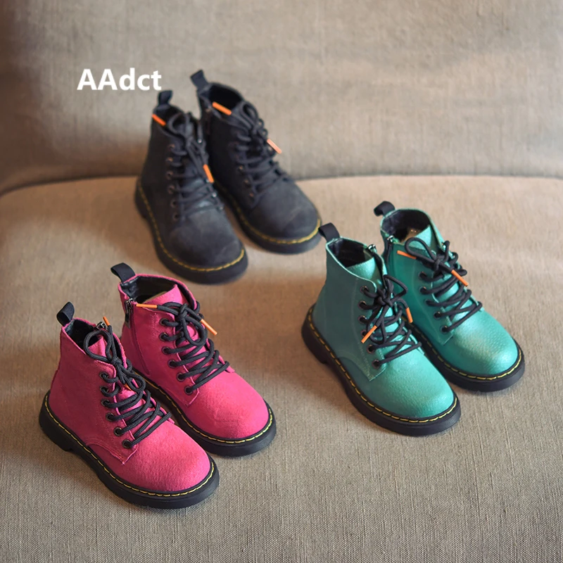 

AAdct Martin boots boys' boots and girls Leather children's single boots 2018 Autumn new non-slip kids boots
