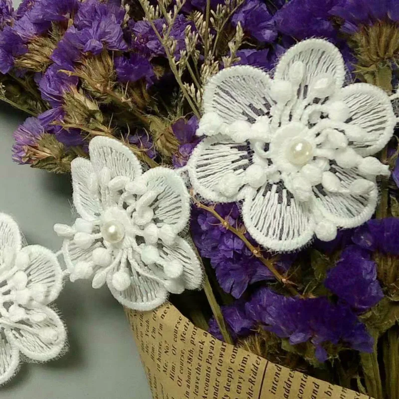 10x White Heart Flower Embroidered Lace Trim Ribbon Applique Sewing Craft Crochet Vintage Wedding Bridal Dress Clothes 5CM | Дом и сад