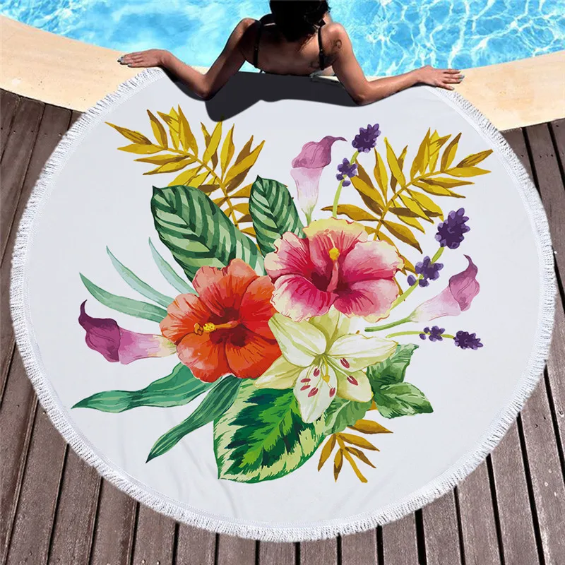 

2019 Newest Fashion Summer Animal 450G Round Beach Towel With Tassels Microfiber 150cm Picnic Blanket Beach Cover Up