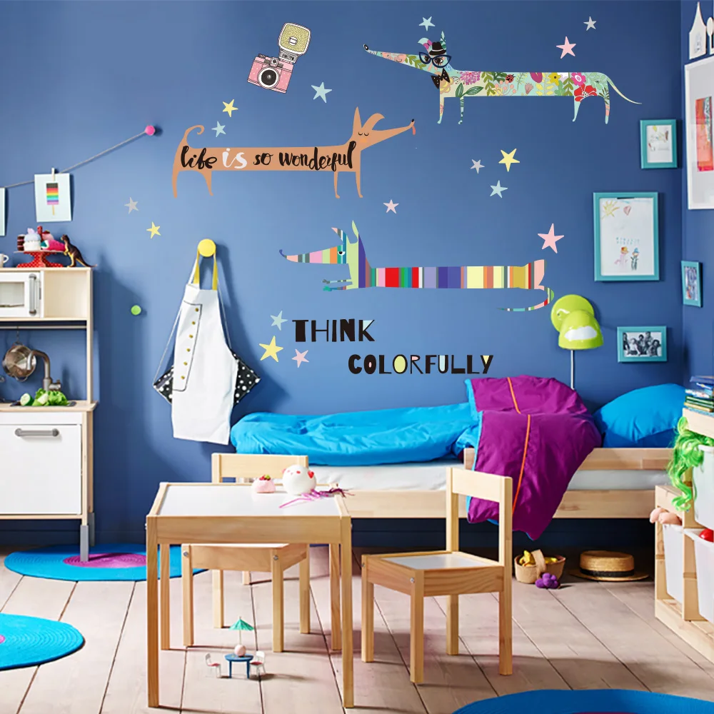 

Fashion dog Wall Stickers For Kids Room Home Decor DIY Removable Wall Decal Kindergarten Bedroom QTB568-4