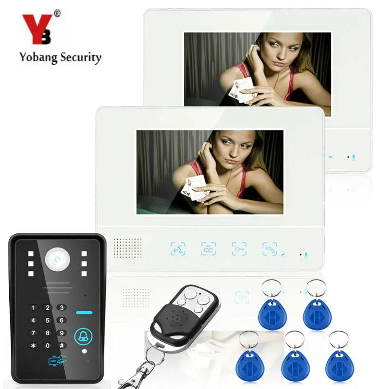 

YobangSecurity 7"Inch Lcd RFID Password Video Door Phone Intercom System Wth IR Camera 1000 TV Line Remote Access Control System