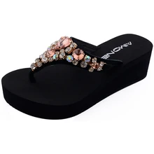 AIMONE/женские Вьетнамки; женские красные сандалии со стразами; пляжные шлепанцы; Летние сандалии; Вьетнамки; женская обувь на танкетке