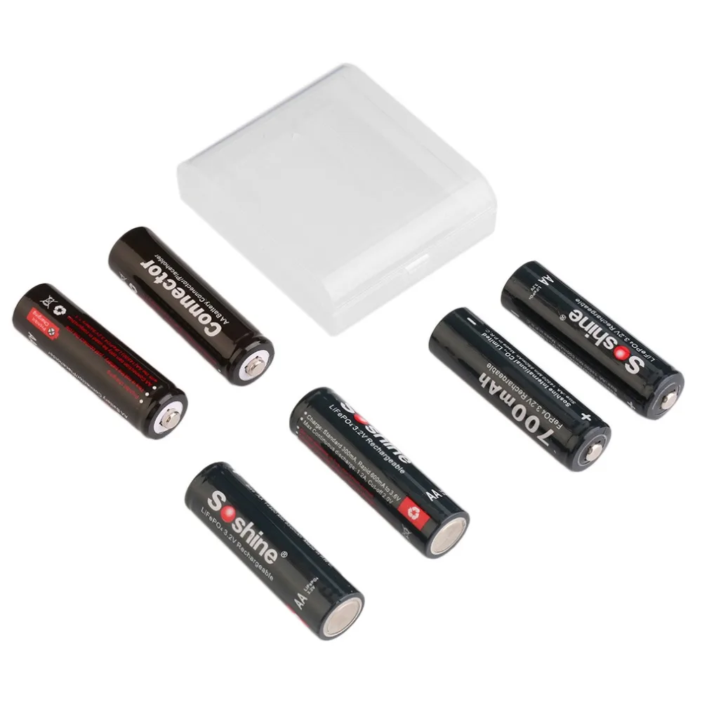 4pcs 14500 700mAh Rechargeable LiFePO4 Battery and 2 Connectors for Soshine Rechargeable Li ion Batteries Professional