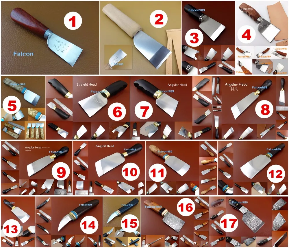 

17kinds Leather Craft Straight Bevel Arc Point Skive Trim All Purpose Cutter Knife Tool Sewing Stitching Edging Creasing Skiver