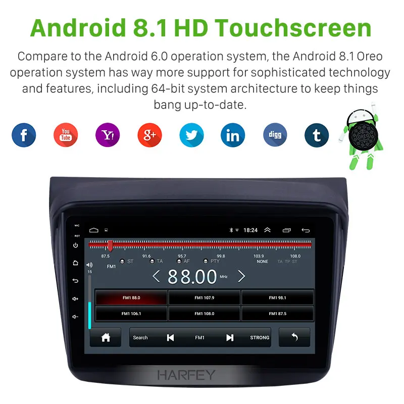 Excellent Harfey 9" HD Touchscreen Android 8.1 car GPS Radio for MITSUBISHI PAJERO Sport/L200/2006+ Triton/2008+ PAJERO 2010 Bluetooth SWC 2
