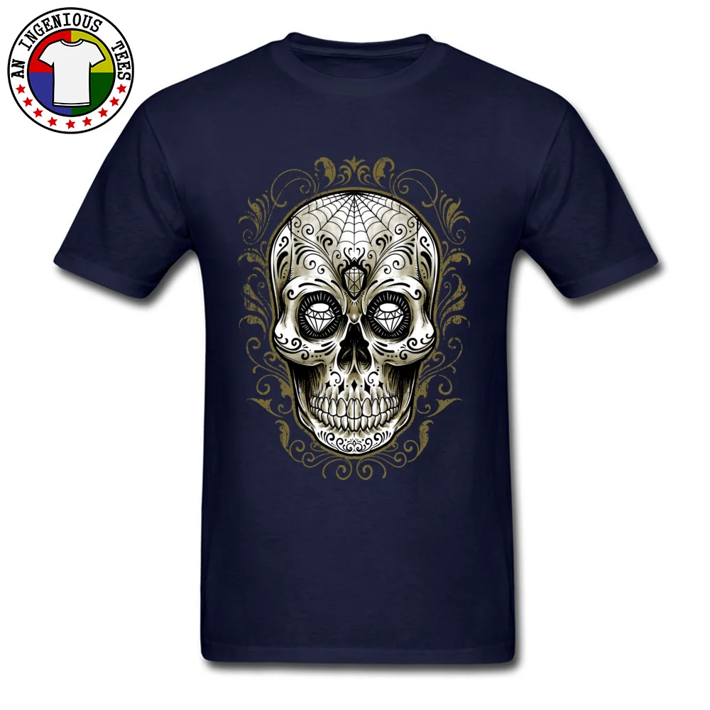 Sugar Skull Hot Sale Short Sleeve Summer T-Shirt 100% Cotton Round Neck Man Tops Shirt Cool Tops Shirts Summer Sugar Skull navy
