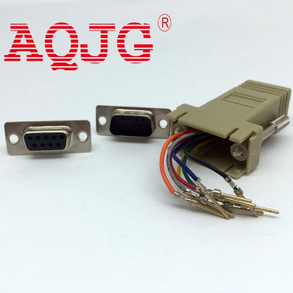 

100 шт. DB9 9-контактный последовательный RS232 штекер к RJ45 8C мужской/женский Модульный адаптер M-F AQJG