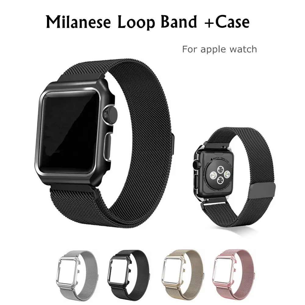 

Milanese Loop For Apple Watch band 42mm 38mm Stainless steel wrist bracelet strap & Protective shell case for iwatch 3 2 1