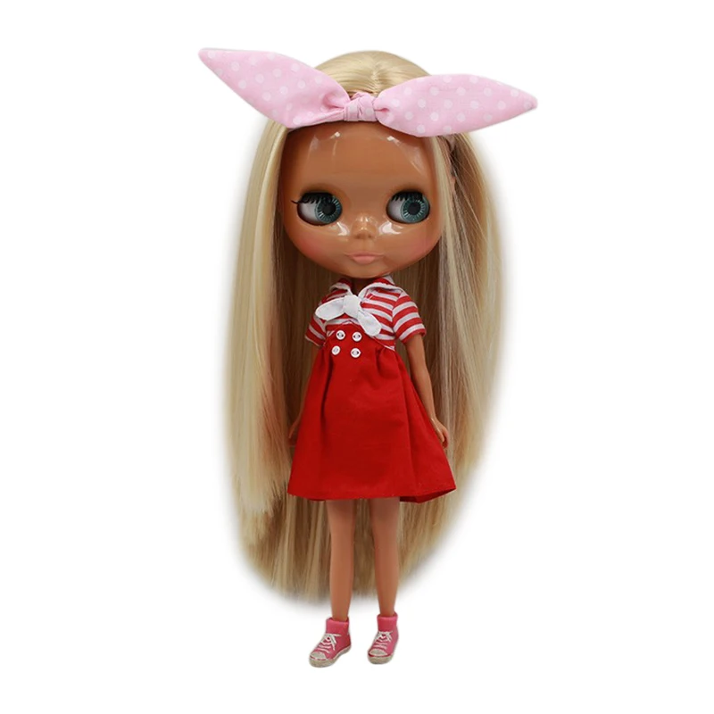 

factory blyth doll KF538 Golden straight Hair dark skin normal or joint body toy 1/6 30cm, gift for girl