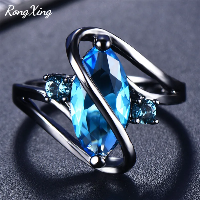 

RongXing Mystic Fire Multicolor Birthstone Rings for Women Black Gold Filled Blue/Green/Pink Crystal Zircon Ring Fashion Jewelry