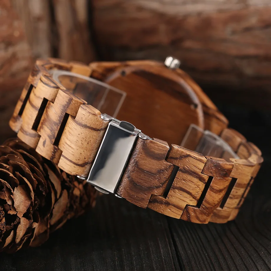 Luxury Full Wooden Bamboo Men Watch Dot Numbers Dial Red Hand Handicraft Quartz Wristwatch Fold Clasp Minimalist Sport Clock (10)