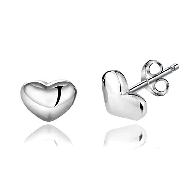 

Drop Shipping Service S925 Earring Stud Women Jewelry Plain Silver Earrings Heart Shape with Box