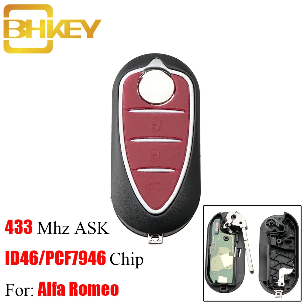 Bhkey 3 кнопки дистанционного ключа автомобиля для Alfa Romeo 433/434 МГц транспондер PCF7946 чип для Alfa Romeo giuliett 147 156 166 GT ключ