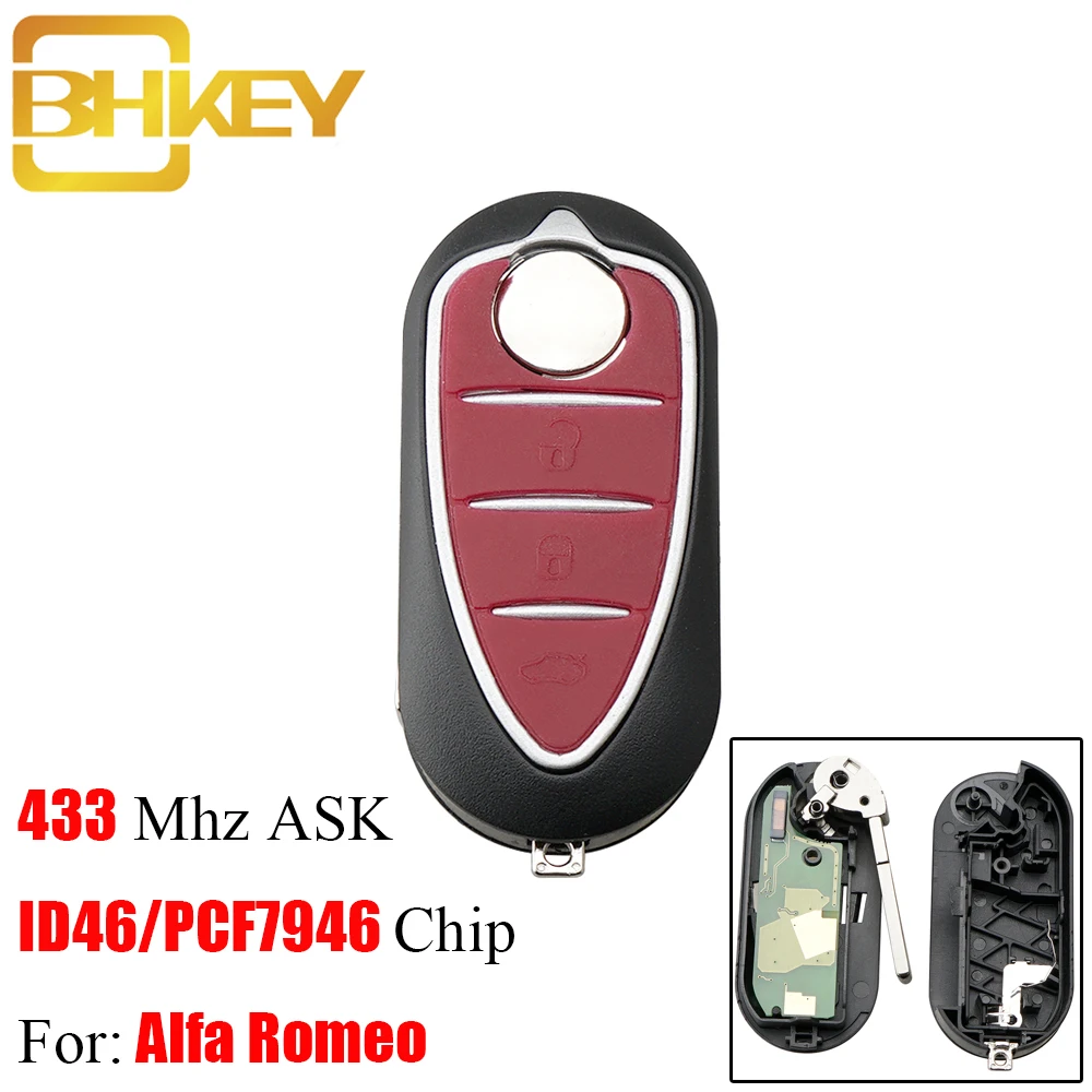 BHKEY 3 кнопки дистанционного ключа автомобиля для Alfa Romeo 433/434 МГц транспондер PCF7946