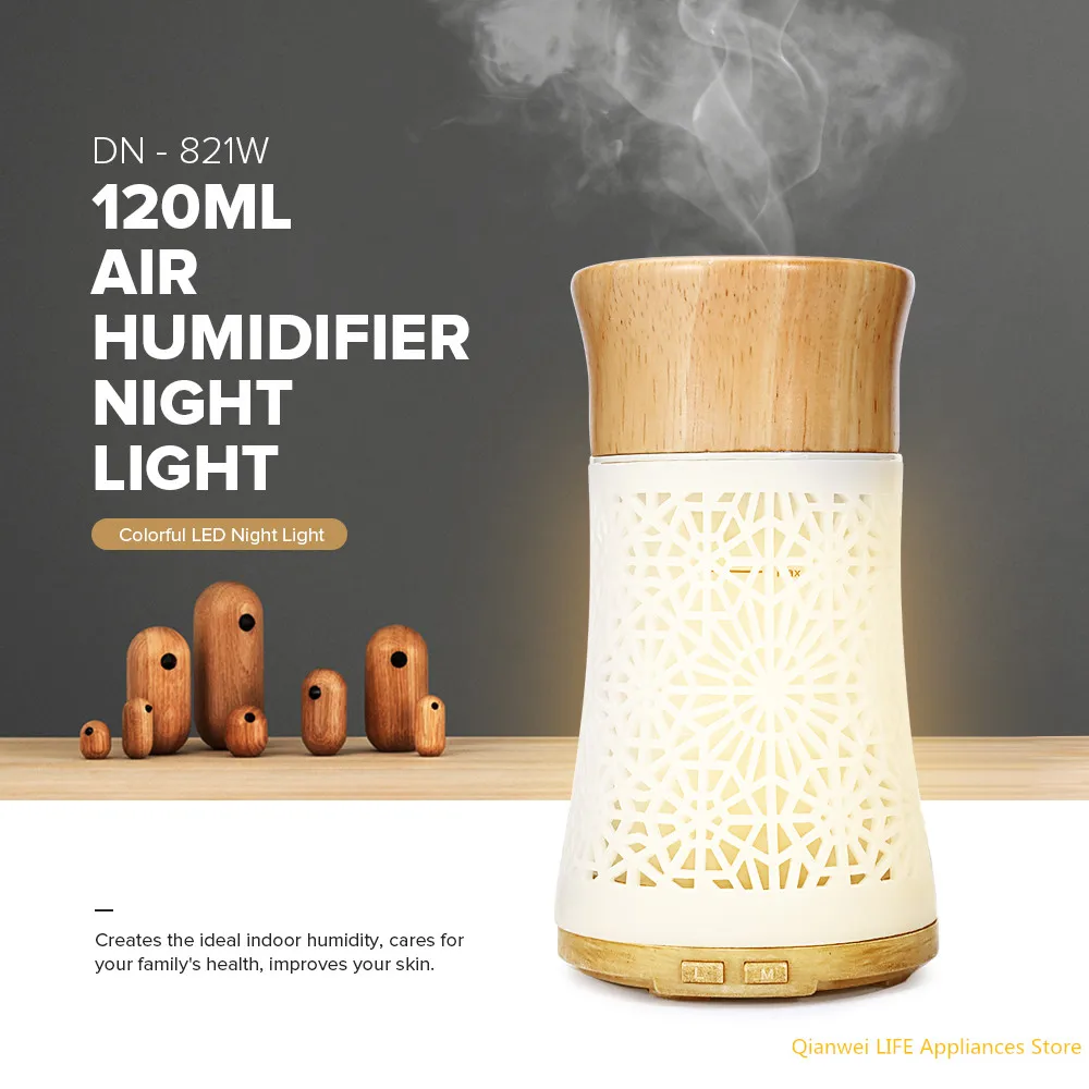 

FIMEI Air Humidifier Aroma Oils Diffuser 120ml Wood Essential Ultrasonic Humidifiers Aromatherapy Umidificador Night Light 12W