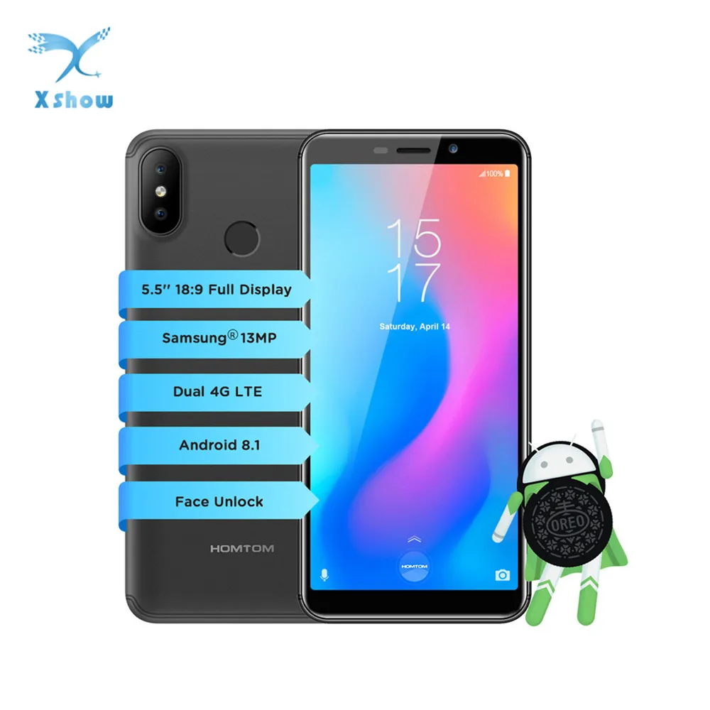 

HOMTOM C2 5.5inch Mobile Phones Android 8.1 Quad Core Face Unlock OTG GPS Fast Charge RAM 2GB ROM 16GB Dual SIM 4G Smartphones