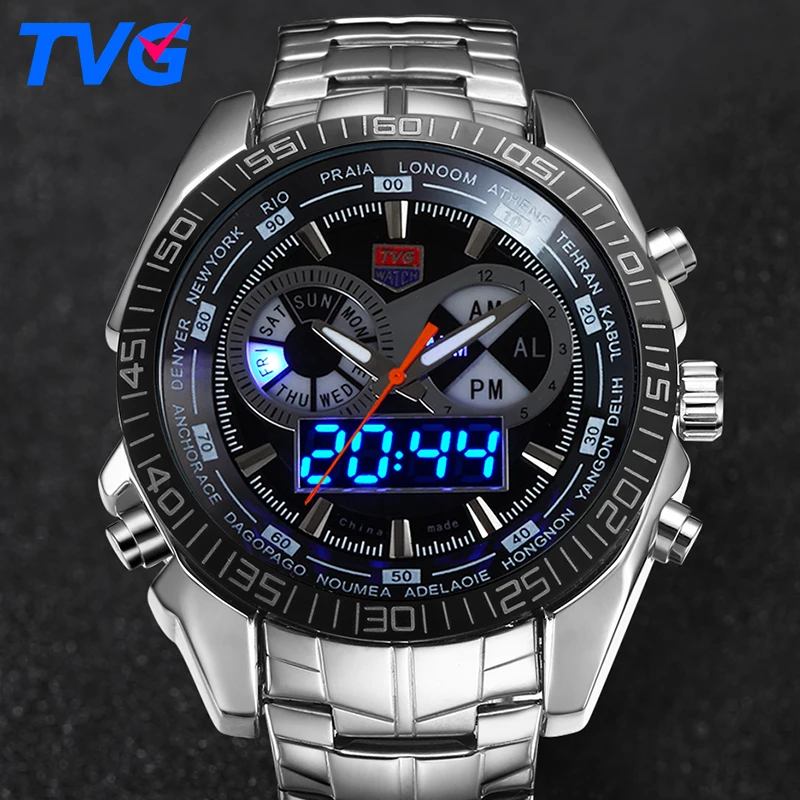 TVG Brand Digital Watch Men Sport Waterproof Quartz Clock Analog Fashion Luminous LED Watch Wristwatches Relogio