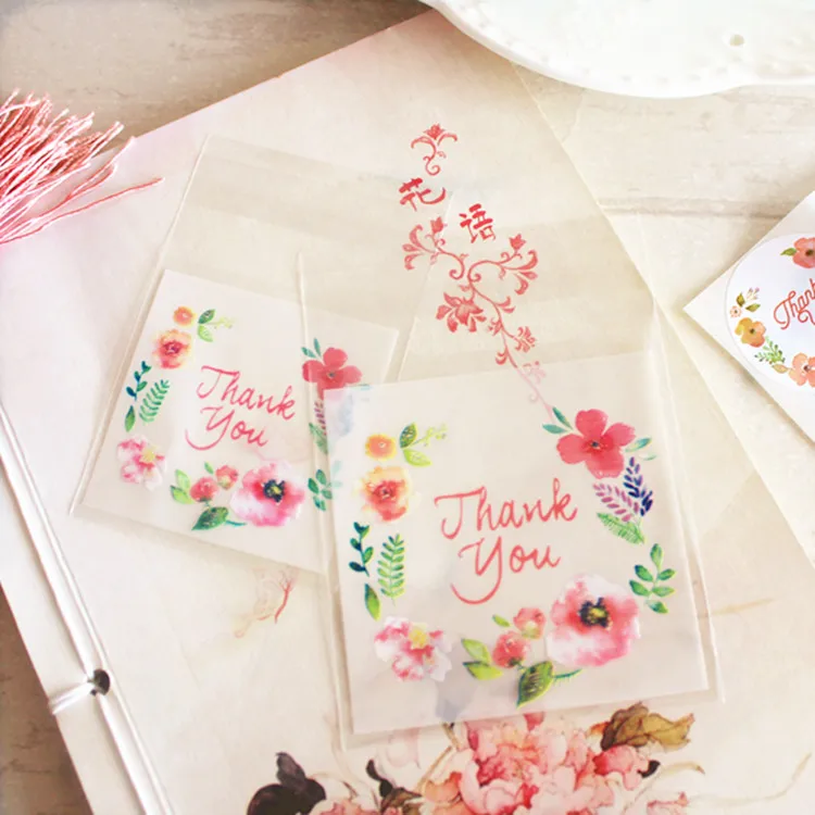 100 шт./4 размера подарочные пакеты Thank you Flower для печенья и конфет самоклеящиеся