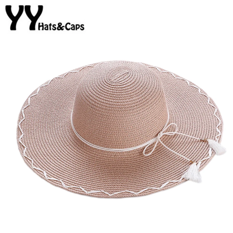

Seaside Sun Visor Hat Soild Sunhat With Tassel Female Sun Summer Hats for Women Wide Brim Straw Hat Beach Chapeau Femme YY17136