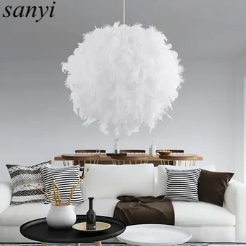 

Modern Romantic Luxury White/Pink Color Feather Pendant Light Lamp Marriage Room Clothing Store Bedroom Dining Room Pendant Lamp