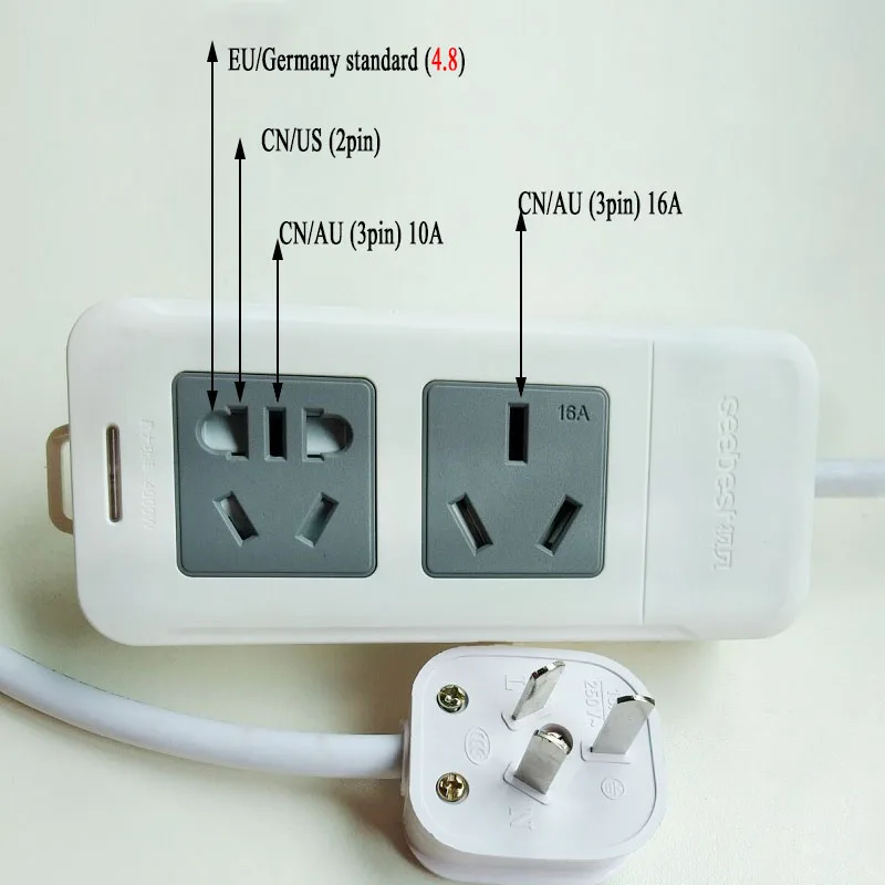 AU/CN вилка силовой полосы 10A to16A адаптер питания розетка высокой мощности удлинитель для бытовой техники Кондиционер