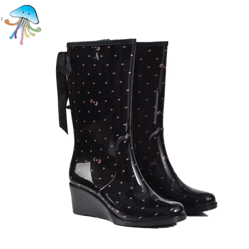 Women's Waterproof Zipper Type Wedges Slip resistant Rainboots High