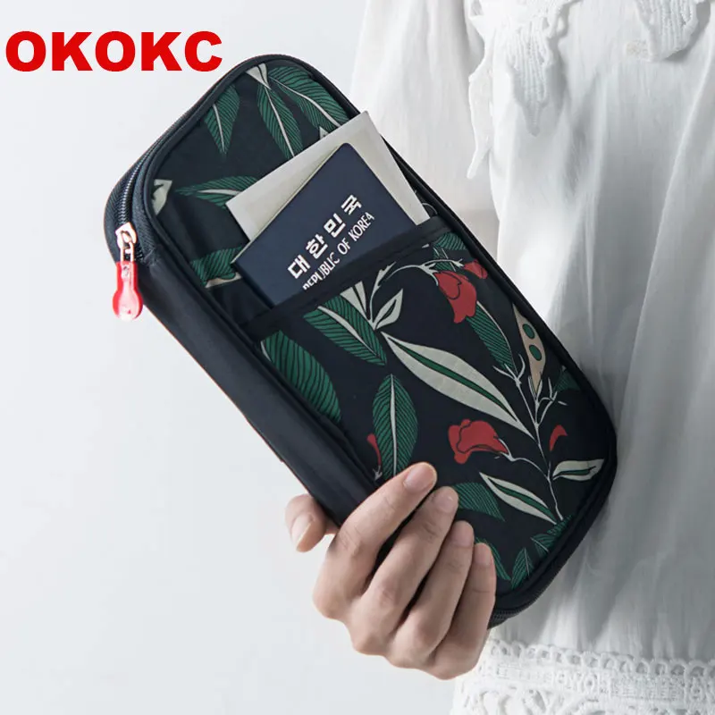 OKOKC цветок и Листья печати барсетка Леди Путешествия Паспорт файл для паспорта для кредитки идентификационные карты Органайзер Сумка
