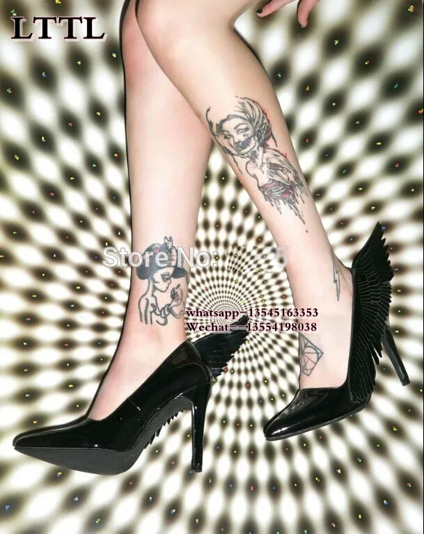2015-Latest-Wings-High-Heel-shoes-Black-Pink-Khaki-pointed-toe-leather-Pumps (4)