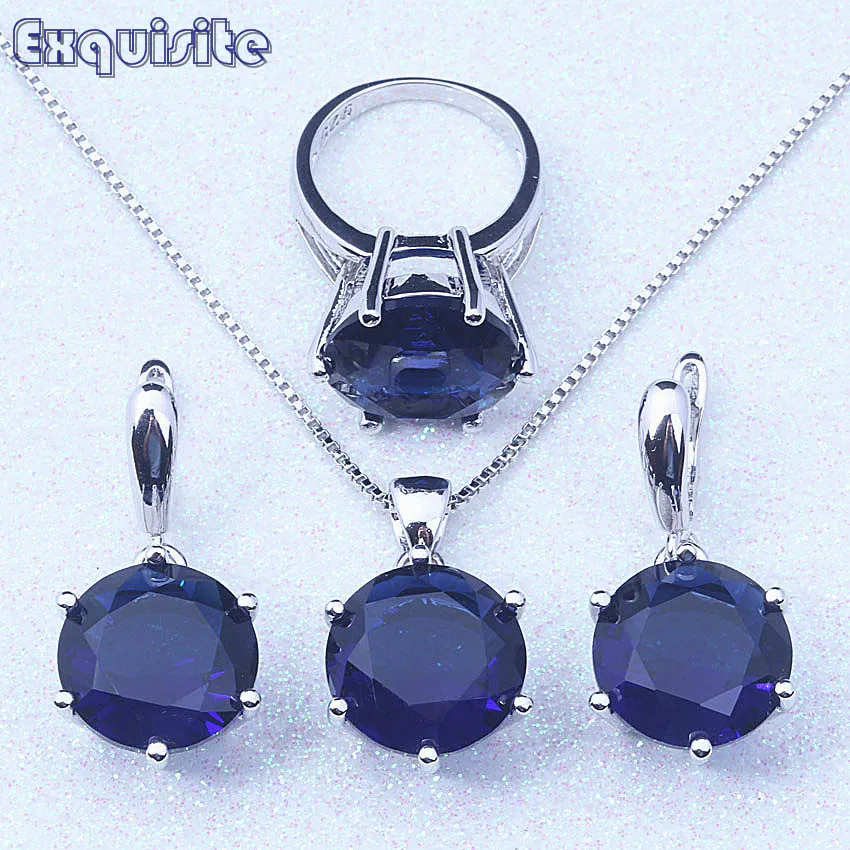 

Best Deep Blue Imitation Crystal 925 Sterling Silver Jewelry Sets For Women Fashion Jewelry Party Free Gift Box J0054