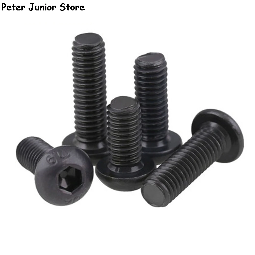 50Pcs M5 *8/10/12mm/16mm/20mm Hex Socket Round Head Cap Black Screw Alloy Steel Screws Furniture Fastener Bolt GMN | Обустройство