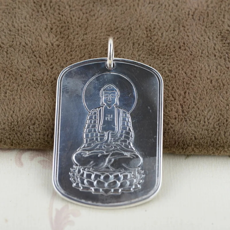 

Silver wholesale S999 thousand fine silver antique style Buddha Buddha Heart sutra tags Male homescreen widget