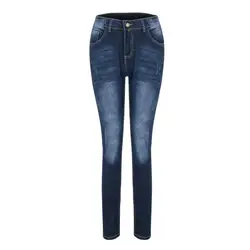 Размер s-3XL Для женщин одежда джинсы Для женщин классические Высокая талия узкие брюки-карандаш синий джинсовая шлифовка отбеленные