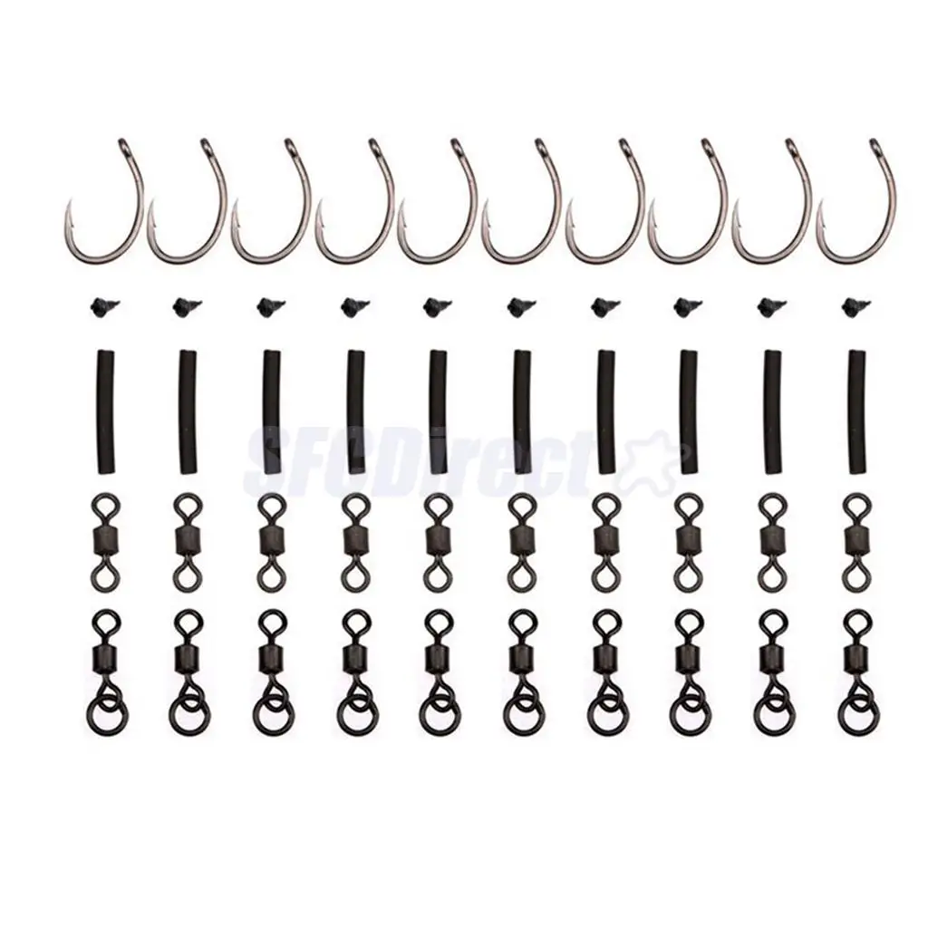 10 Set Carp Fishing Hooks Ready Tied Ronnie Rigs Fishing Hook Link Hair Rigs Swivels for Pop Ups Fishing