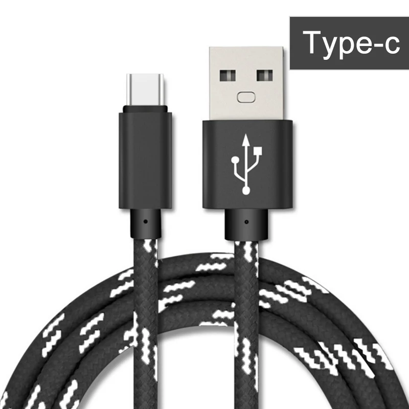 5V2A type-c кабель для мобильного телефона, быстрая зарядка, USB кабель, нейлоновый кабель для передачи данных, для планшета, смартфона, кабели для зарядки, провод 1 м - Цвет: Черный