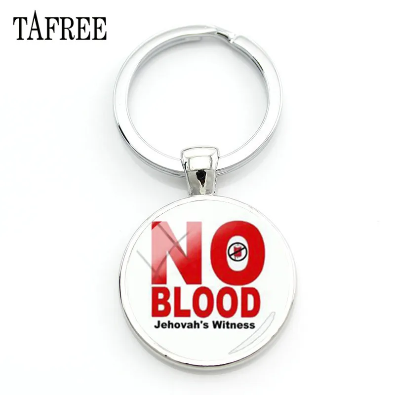 

TAFREE Advance Medical Directive" No Blood" Keychain Jehovah's Witnesses Charms Glass Cabochon Keyring Car Key Pendant QF111