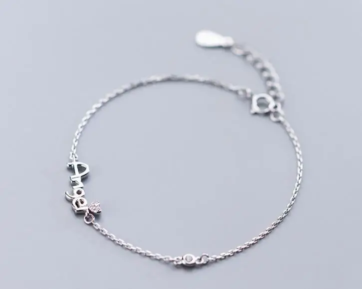 

1pc 100% Real. 925 Sterling Silver Fine Jewelry Script "Angel" with Heart Love zirconia set Chain Bracelet LS766