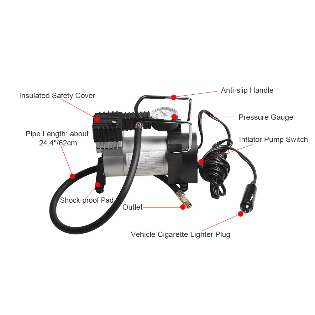 12 V Портативный воздушный компрессор, насос металла Электрический автомобильный насос для шин