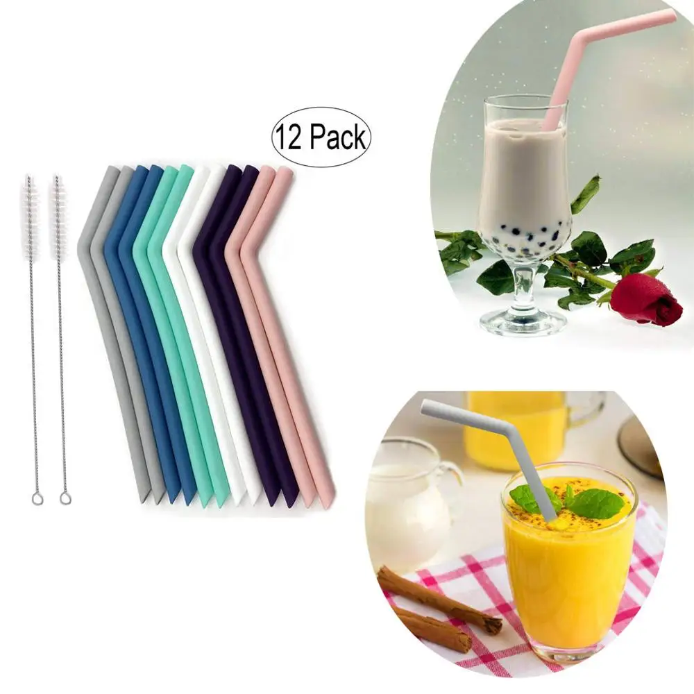 

Large silicone drinking straw safe eco friendly easy to clean with cleaning brush multiple colors hot sale 2019#4M30