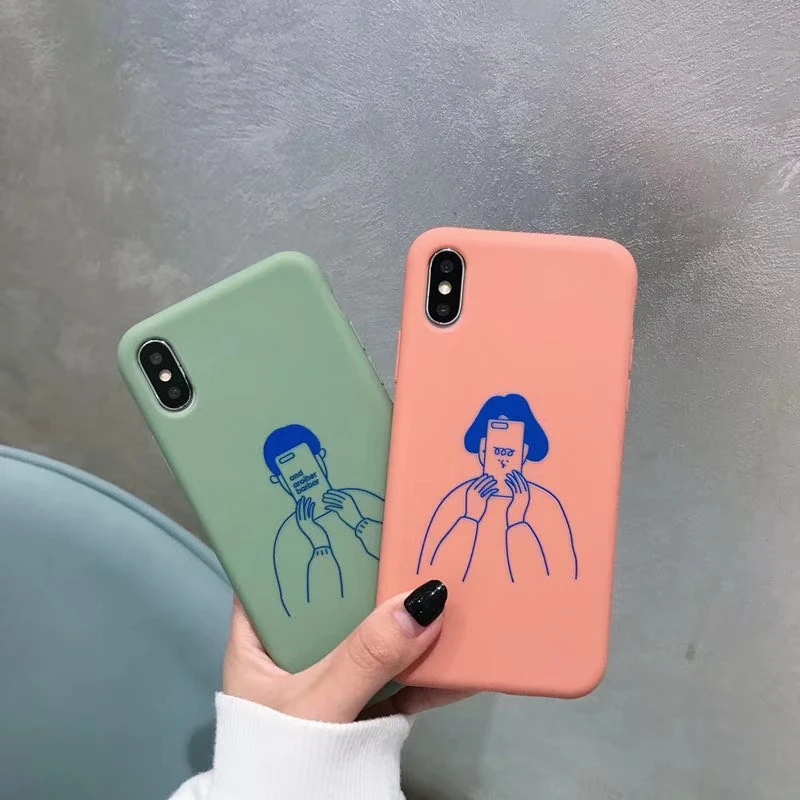 iPhone X 7 6 6S Plus Couple Cute Little Head Phone Case 8 8Plus XR XS MAX Upgrade Soft TPU Drop | Мобильные телефоны и