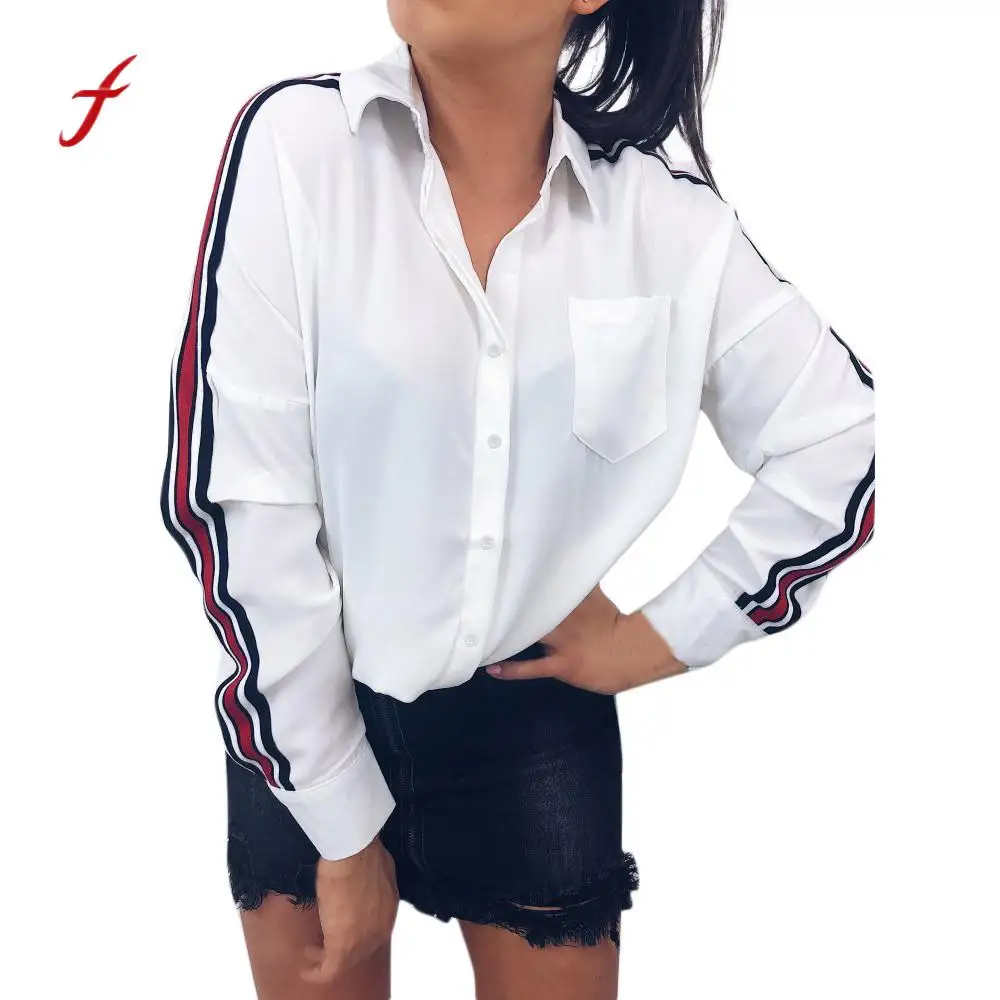 Элегантная Деловая блузка, модная женская Повседневная полосатая рубашка с длинным рукавом, блузка, топы с карманом для девушек, Roupas Feminina/PT