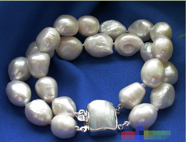 

p2216 2ROW 8" 15mm BAROQUE WHITE CULTURED PEARL BRACELET @^Noble style Natural Fine jewe SHIPPING new >>free shipping