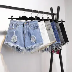 Большие размеры летние женские шорты 2019 модные новые рваные с высокой талией женские джинсовые шорты тонкие свободные женские шорты WIN857