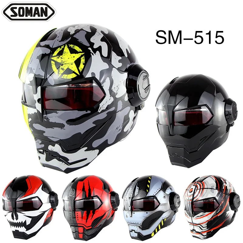 

(1pc&13colors) New Arrival Ironman Flip Up Helmet ABS Casque Casco Capacete Motorcycle Motocross Full Face Helmets Brand SM-515