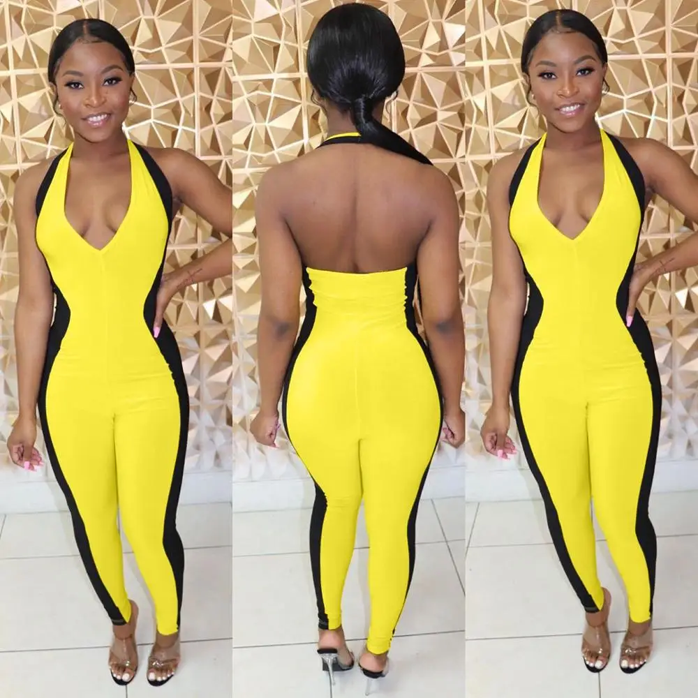 

Sexy bodysuit tracksuit rompers womens jumpsuit sleeveless backless striped skinny hollow out overalls combinaison femme